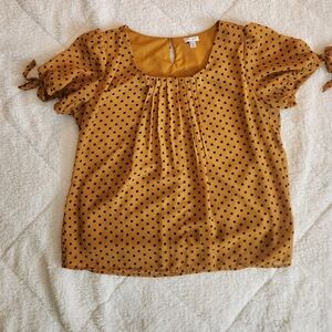 Petite XL Rebecca Malone short-sleeve polka-dot blouse Puff Sleeves With Bow Tie